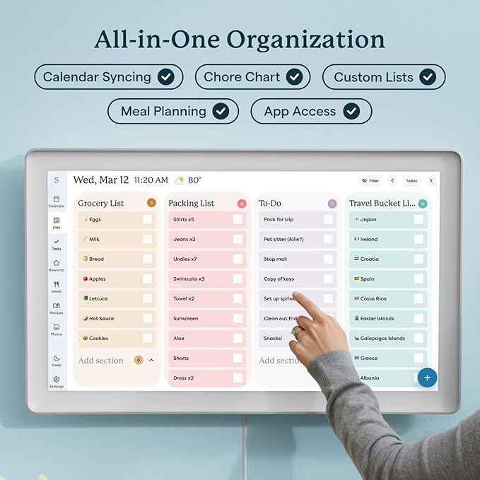 Skylight Calendar Max: 27-Inch Smart Digital Calendar & Chore Chart, Family Organizer with Interactive Touchscreen Display with NA Adapter, Aluminum Metal Shadowbox