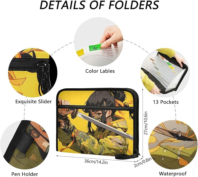 Expanding Accordion File Folder Ninja Anime Patterned Portable Documents Paper Organizer 13 Pockets with Labels