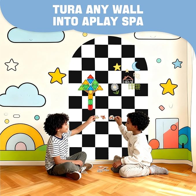 Magnetic Chalkboard Wall Decal 24''x40'' Arch - Removable Reusable Peel and Stick (No Wall Damage) Extra Strong Magnetism - Easy Clean Chalkboard for Home Office Playroom (Black White Checker)