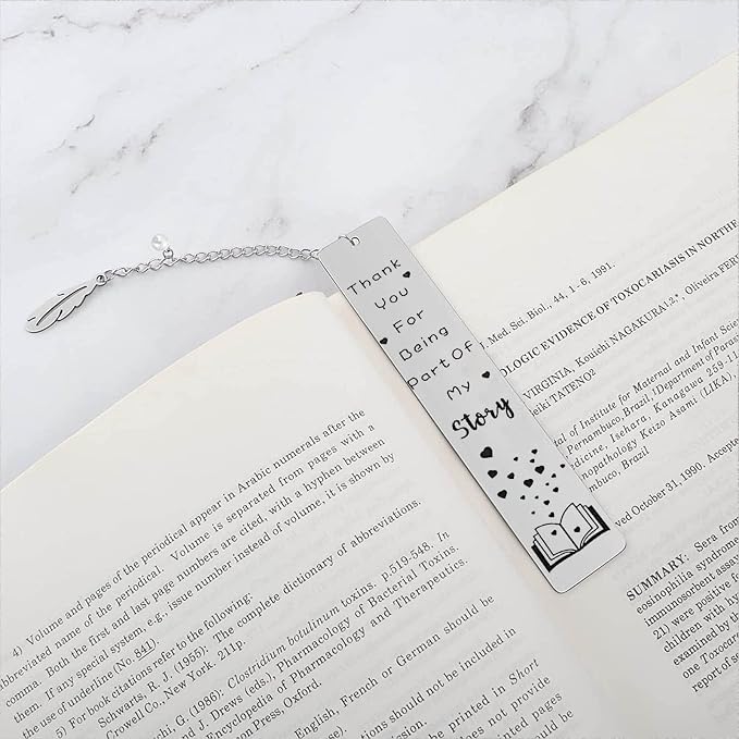 Teniinet Metal Bookmark, Engraved 'Thank You For Being Part Of My Story', Stainless Steel, Silver, 5.11 x 1.02 Inches, 1 Count