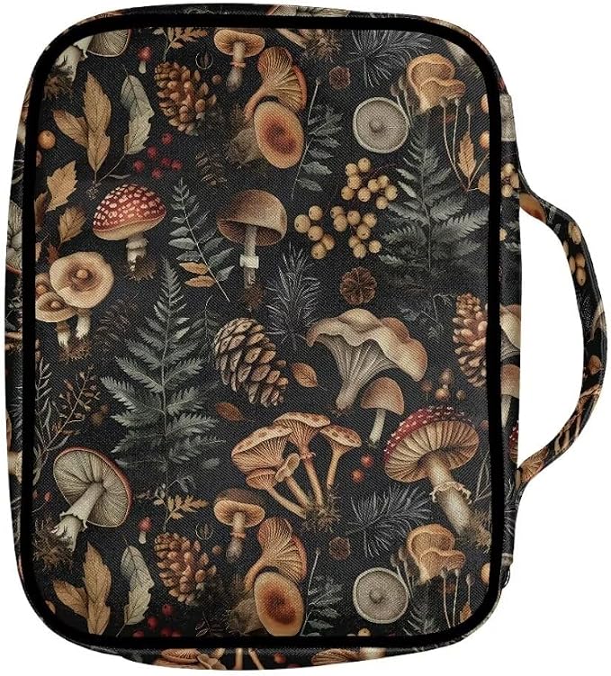Coldinair Vintage Mushroom Bible Covers Bag for Women Teens Kids,Carrying Book Case Church Bag Bible Holder with Handle and Zippered Pocket