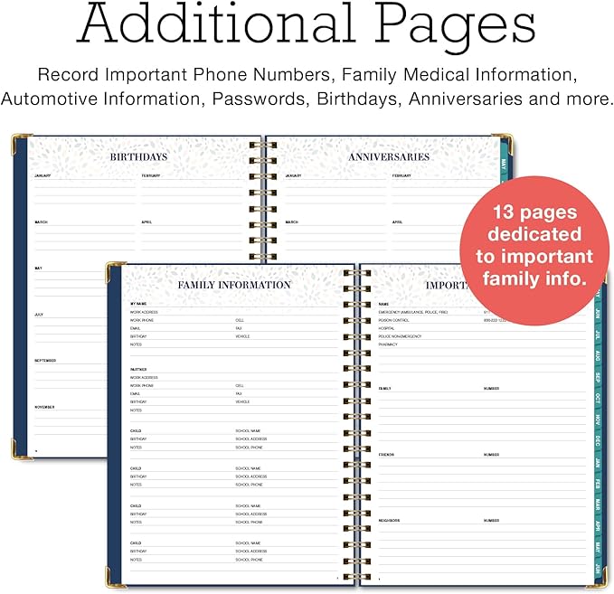 FAMILY PLANNER ORGANIZER – 8.5" x 11" Weekly & Monthly Calendar (May 2026-Jun 2026). 5+ People, Meal Planning, Budgeting, Habit Tracker – Hardcover, Household Schedule Organizer for Parents, Kids, & Caregivers (Navy Gold Numbers)