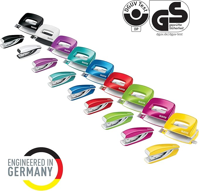 Leitz 55612054 Mini Stapler and Hole Punch Set, Staple or Punch Up to 10 Sheets, Includes P2 No. 10 Staples, Wow Range, Green
