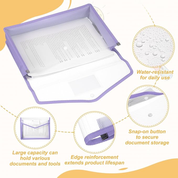 PATIKIL Plastic Expanding File Folders, 2 Pack A4 File Folder Envelopes Letter Size Document Organizer Supplies with Snap Closure for Classroom Office, Purple/Pink, Horizontal