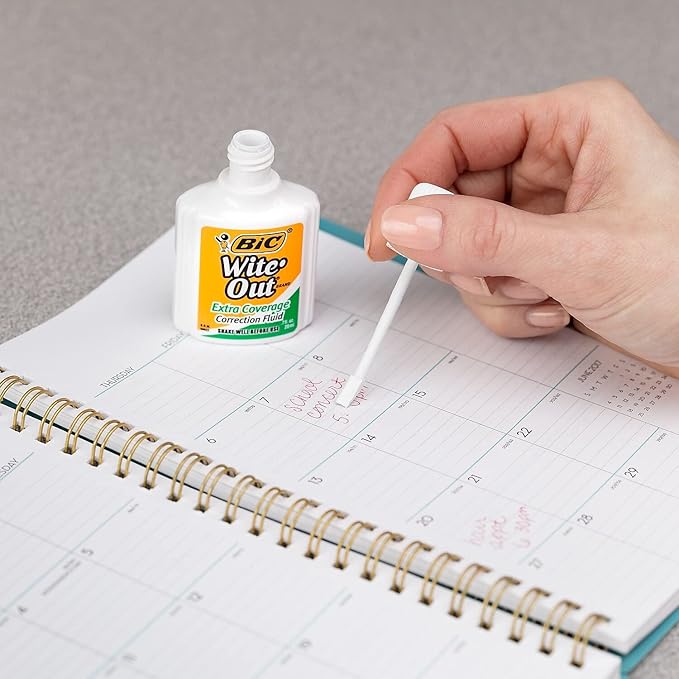 BIC WOFEC12WE Wite-Out Extra Coverage Correction Fluid, 20 ml Bottle, White, 1/Dozen