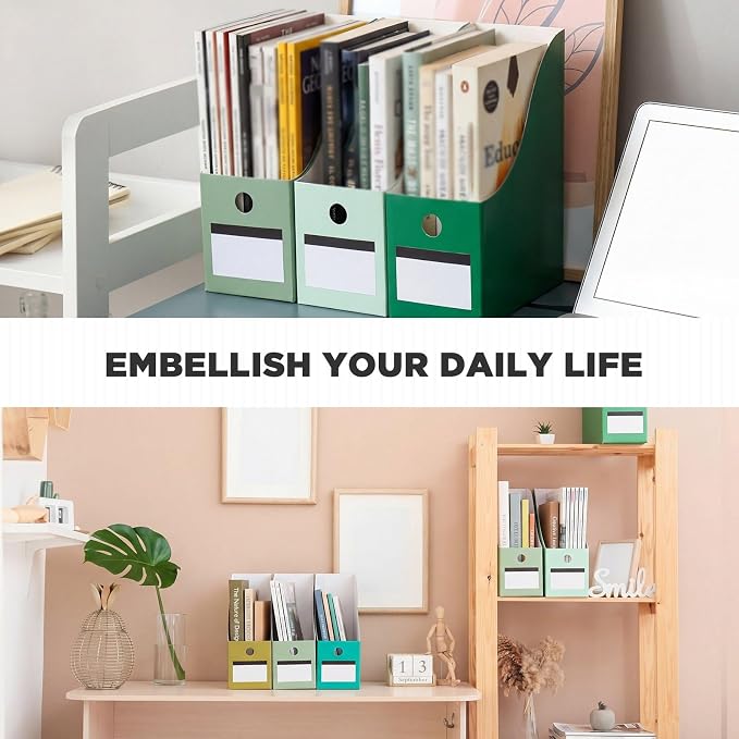 Jutom 48 Sets Magazine File Holders Foldable Cardboard Magazine Holder with White Label Stickers Desktop File Storage Box for Office Home Classroom Desk Document Organization(Green)