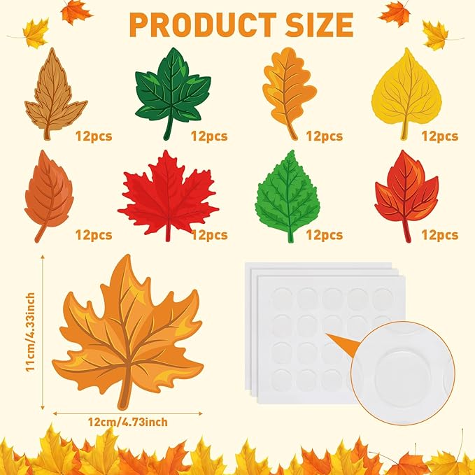 Cholemy 108 Pcs Maple Leaves Cutouts Fall Classroom Decorations Autumn Bulletin Board Decor Paper Fall Leaves Cutouts Crafts for Kids Thanksgiving Holiday School Wall Home Supplies, 9 Styles