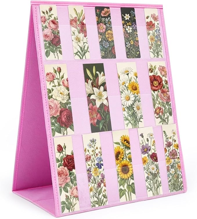 Faccito Bookmark Display Stand, Double Sided Portable Holder, Pink Desktop Display Rack for Gift-Ready Reading Accessories, Craft Fairs, Vendor Booths