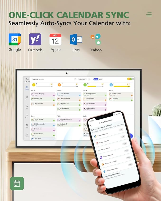 10.1" Digital Calendar Wall Touch Screen No Subscription Wall Mountable/Desk Digital Picture Frame Meal Planner & Chore Chart IPS Smart Electronic Family Organizer (White)