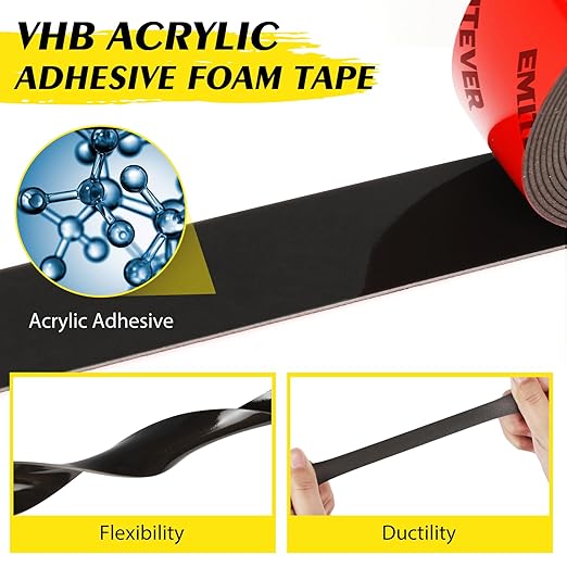 EMITEVER Heavy Duty Double Sided Tape 2 Rolls, 1 Inch x 16.4FT Acrylic Foam Mounting Tape, Two Sided Adhesive Tape, Waterproof & Strong Double Stick Tape for Walls, Automotive, Home Office Decor