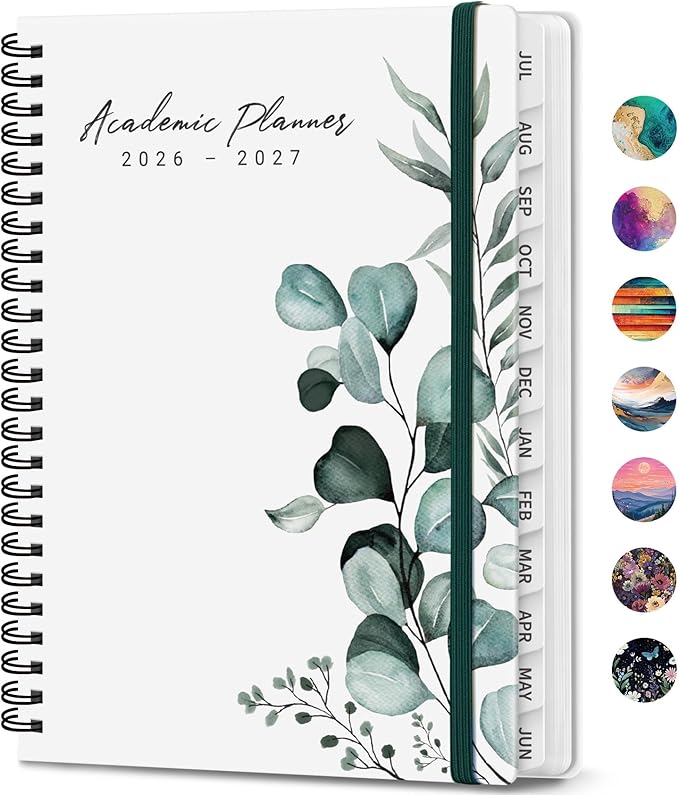 Academic Planner 2026-2027, Weekly and Monthly Calendar Book, July 2026 – June 2027, Hardcover Planner with Tabs, Perfect for Teachers, Students, Women & Men, A5 (6.4" x 8.5") - Leaf