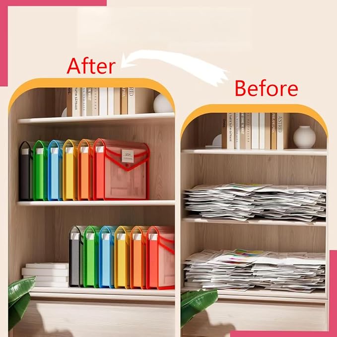 Plastic Expanding File Folder - Waterproof Transparent Expandable File Folder for Documents with Snap Closure, Colorful Organizer Holder for School Office Business Fit Letter/A4 Size - 5 Packs