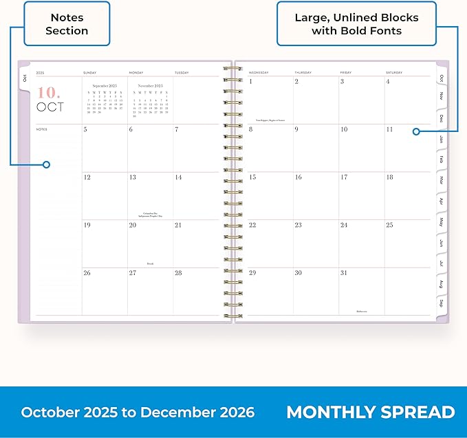 Blue Sky 15 Month 2026 Weekly and Monthly Planner Calendar, October 2025 - December 2026, 8.5" x 11", Laminated Cover, Durable Twin Wire Binding, Laminated Tabs, Storage Pocket, Includes Stickers, Darby