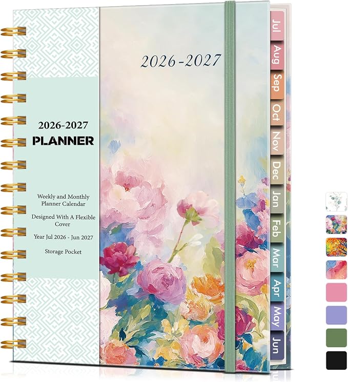 Academic Planner 2026-2027, Weekly and Monthly Calendar Planner from July 2026 - June 2027, 6.1" x 8.2" A5 Large Daily Agenda Book with Tabs, Flexible Cover, College School Organizer for Student Teacher,Watercolor Floral