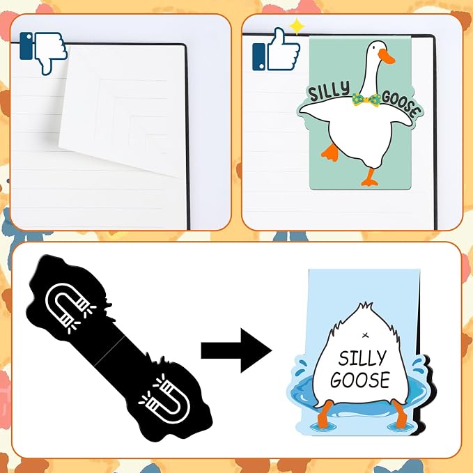 Goose Magnetic Bookmark Gifts - 8Pcs Silly Bookmarks Goose Magnetic Funny Meme Book Mark Magnets Cartoon Animal Page Marker Clip Gift for Book Lovers Students Teacher School Reading Book Marks