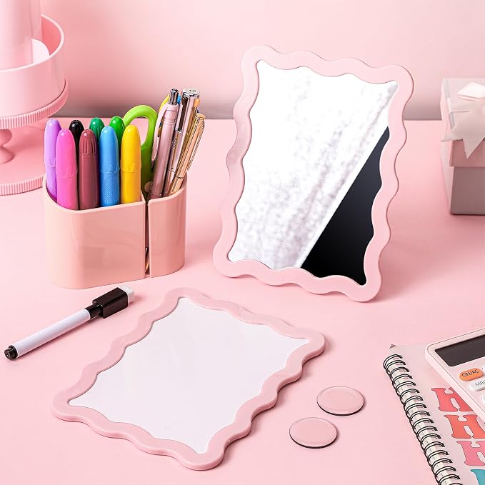 Jingmore Scalloped Magnetic Locker Accessories Kit Pink Back to School Essentials 6 Pieces Includes Whiteboard Mirror and Organizing Supplies Cute Locker Organizer Decoration for School