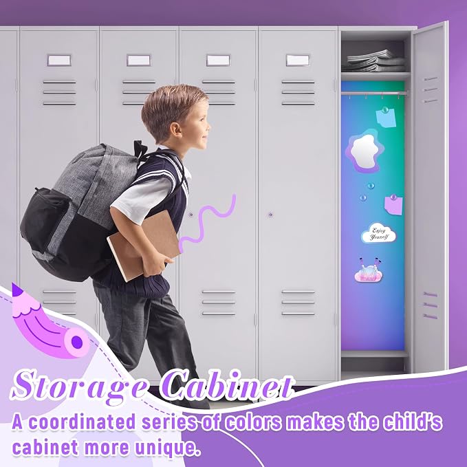 Denylo pro Magnetic Locker Accessories Kit Colorful Purple Back to School Essentials Locker Organizer Supplies with Stickers Include Mirror Whiteboard Pen Holder Magnetic Pen Clasp Magnet