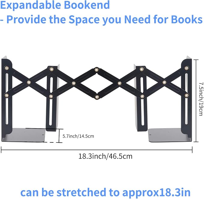 MSDADA Adjustable Bookends, Bookends for Heavy Book, Expandable Book Organizer for Office, School, Libraries, Extends up to 19 inches (Black)