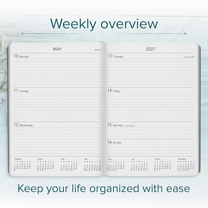 Harbor Desk Weekly Monthly Planner 2027 - Calendar Planner and Notebook, Durable Faux Leather, 192 Pages, Softcover & Book Bound - Leida Pine - 8x5.5"