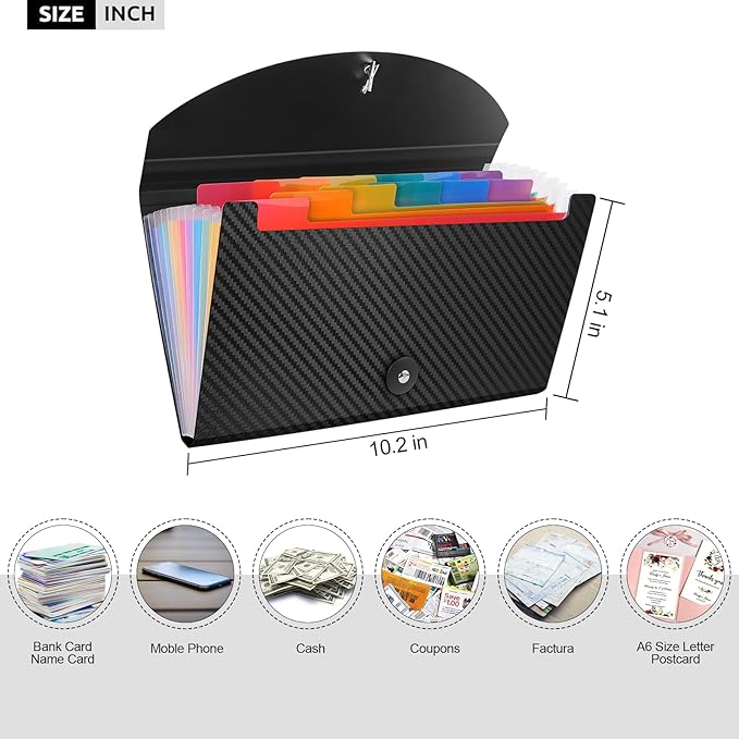 Receipt Organizer Cesil 13 Pockets Receipt Holder Small Accordion File Organizer Expanding File Folder Large Capacity Cards Ticket File Check Cards Bill Business Coupons Storage Case (2)
