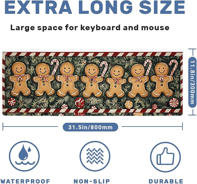 Christmas Desk Mat Gaming Large Mouse Pad Gingerbread Candy Forest Stripe Mousepad Computer Keyboard Pad Mouse Mat Laptop Mat 31.5 x 11.8 Mouse Pads for Desk Home Office Gaming