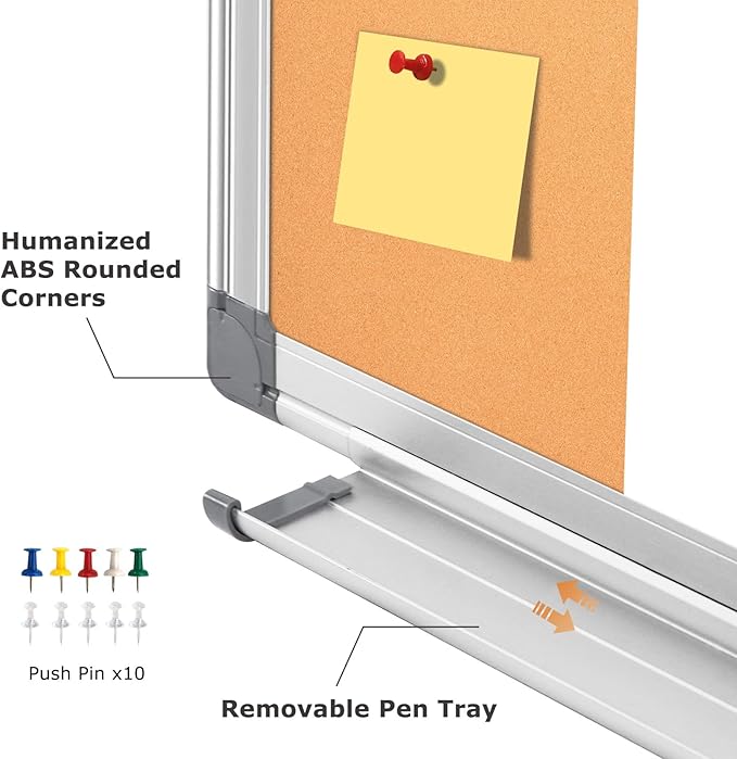 WALGLASS Dry Erase Cork Board Combo, 24"X18" White Bulletin Board for Wall, Magnetic Corkboard Whiteboard Combination, Vision Board for Office, Home, School