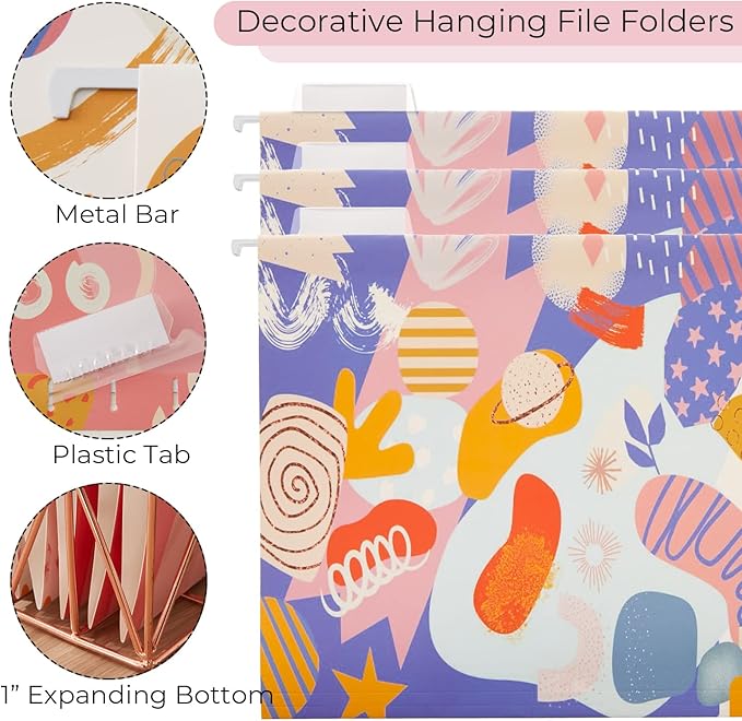 Y YOMA 18 Pack Decorative Hanging File Folders Letter Size Marble Cute Hanging Folder Pretty File Folder Organizer for Filing Cabinet Office Home with 1/5-Cut Adjustable Tabs, 3 Graffiti Design