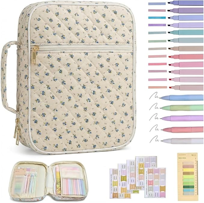 Quilted Bible Cover Case for Women, Elegant Floral Bible Carrying Case with Study Supplies, Large Bible Bag Journaling Kit for Church & Christian Gift