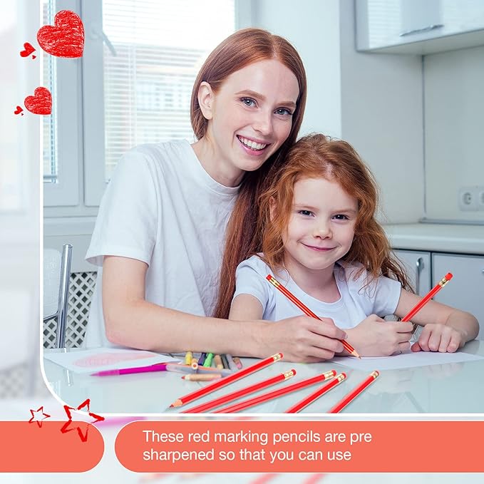 Chinco 12 Pieces HB Erasable Pencils Pre Sharpened Wooden Pencils with Eraser Correcting for Writing Drawing and Checking(Red)
