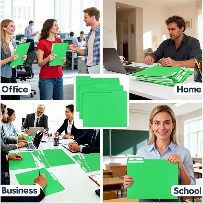 File Folders,150 Pack Letter Size Colored File Folders,8.5" x 11",1/3 Cut Tab,Durable Paper Bulk Folders with Blank Labels,File Folders for Office Business School Home Use,Grass Green