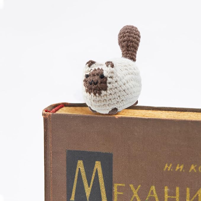 CharySim Crochet Siamese Cat Bookmark, Magnetic Cute Animal Bookmark for Women, 3D Handmade Funny Bookmark Gift for Book Lovers, Aesthetic Reading Gift, Gift for Women