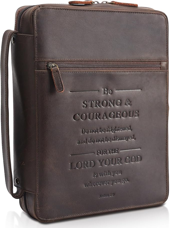 Polare Full Grain Leather Bible Cover Church Bag Bible Protective Book Holder Carrying Case Folder Organizer Portfolio