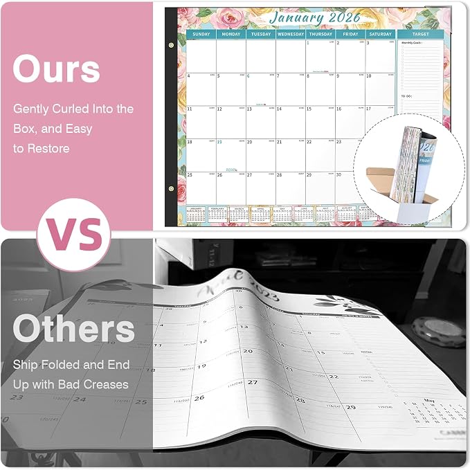 Ospelelf 2026 Desk Calendar Large 22'' x 17'', Monthly Desktop Calendar with Plastic Cover, 18 Month Calendar for Office, Family, Use Jan 2026 - June 2027, Floral