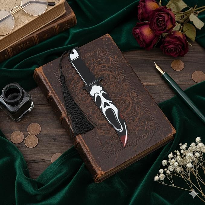Rongji Jewelry Horror Movie Knife Acrylic Bookmark, Gothic Character Dagger with Tassel, 10 Knife