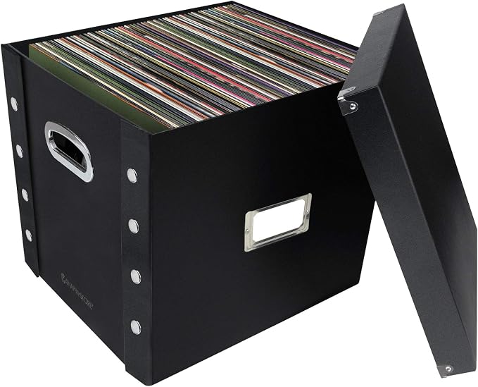 Snap-N-Store Vinyl Record Storage Box - 12" - 2 Pack - Crate Holds up to 75 Vinyl Albums - Black
