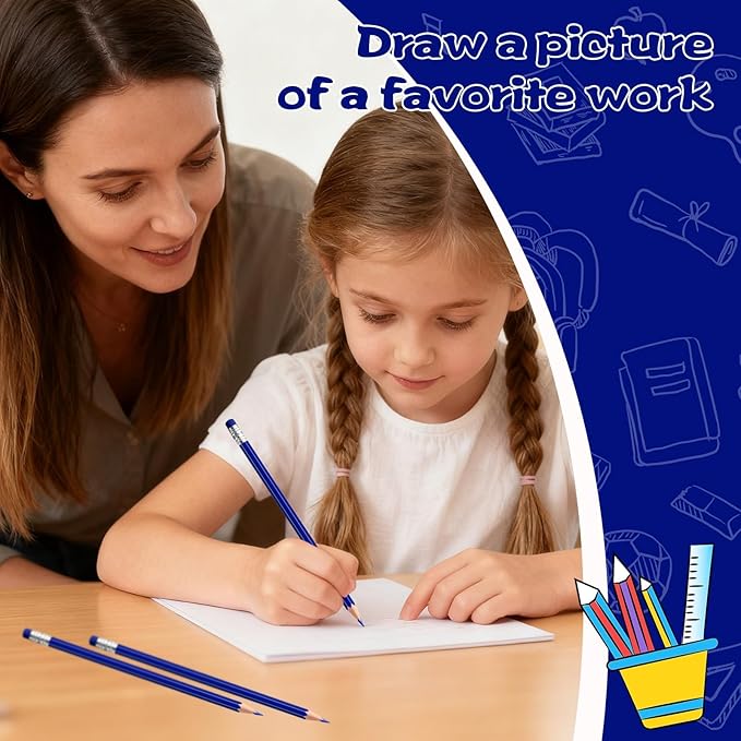 48 PCS Dark Blue Pencils Bulk with Eraser, Pre-Sharpened HB Pencils for Writing & Drawing, School Supplies for Kids Homework, Tests, Art Crafts & Teacher Grading(Dark Blue)