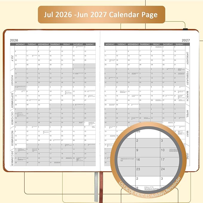 2026-2027 Diary - Daily Planner 2026-2027, July 2026 - June 2027 Appointment Book, 5.75" x 8.5", Hourly Planner with Tabs/Pen Loop/Bookmarks
