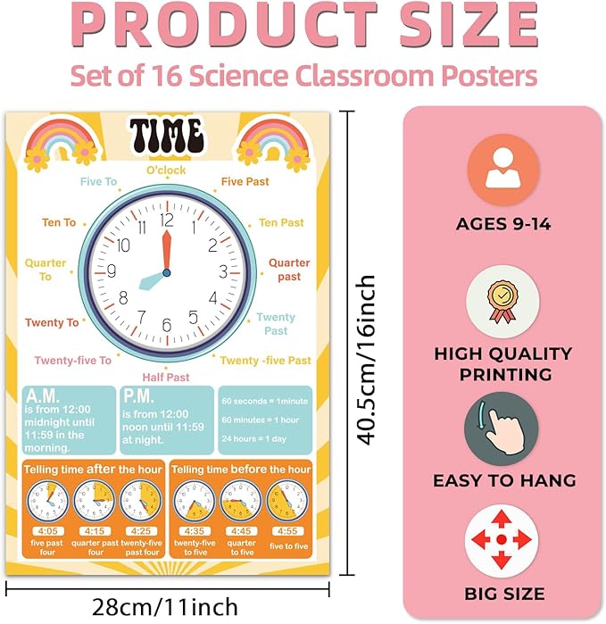 Inkspire 16 Pcs Math Posters for Classroom Decorations, 11 x 16in Math Multiplication Charts for Teachers Kindergarten Elementary School Supplies Education Classroom Bulletin Board Wall Decor（Groovy）