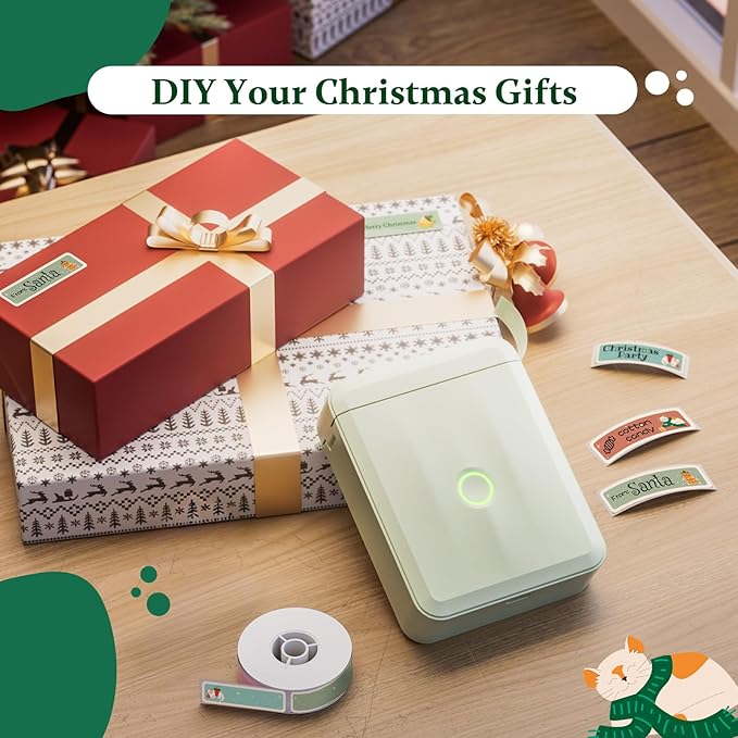 NIIMBOT Christmas Labels for D110/D11/D101 Label Maker,14 x 50 mm (0.55'' x 1.97''), Thermal Label Tape for Christmas Home Office Labeling, Meowy Xmas Pattern