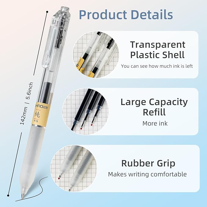 Retractable Gel Rollerball Pens, Japanese Style, Smooth Writing, Comfortable Grip, 0.5mm Fine Point, Black Gel Ink, For Journaling, Writing Pens, 12-Count Pack