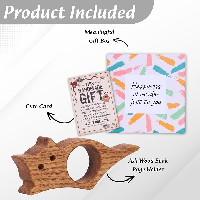 Book Page Holder, Book Lovers Gifts for Women, Smoothly Wood Cat Thumb Book Page Holder for Reading Accessories, Book Club Gift for Readers & Books Stuff