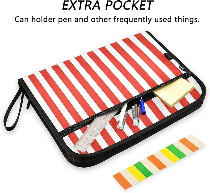 ALAZA Red White Striped 13 Pocket Expanding File Folder with Labels, Accordion File Folder File Organizer Letter A4 Paper for Office School Student