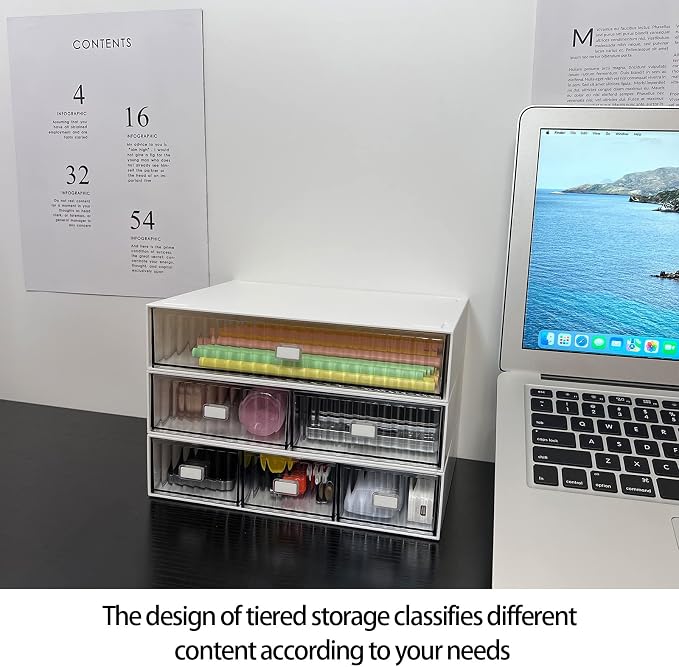Plastic Desk Drawer Organizer, 2 Compartments, Stackable, Office Supplies Storage, Purple