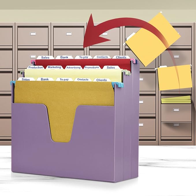 Acrimet 3-Tier Horizontal Hanging File Folder Holder Organizer, Letter Size, Ladder-Style, Open-Top Plastic File Box for Office, Home & School, Solid Purple