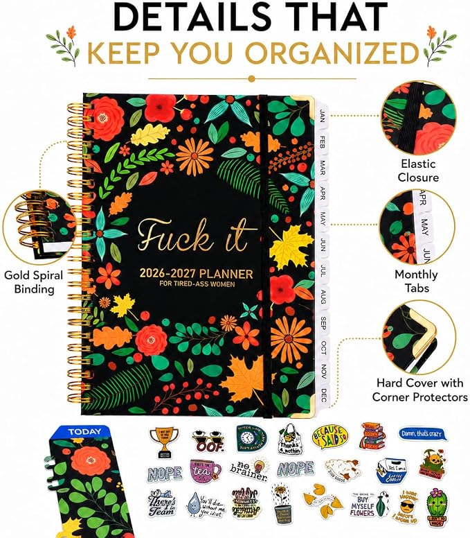 Fuck it Planner Calendar 2026-2027 - A5 6.2*8.5" Weekly Monthly Swear Notebook for Goals Productivity, Fucking Sweary Daily Agendas Organizer Get Shit Done Journal, Funny Gifts for Tired Women, Black