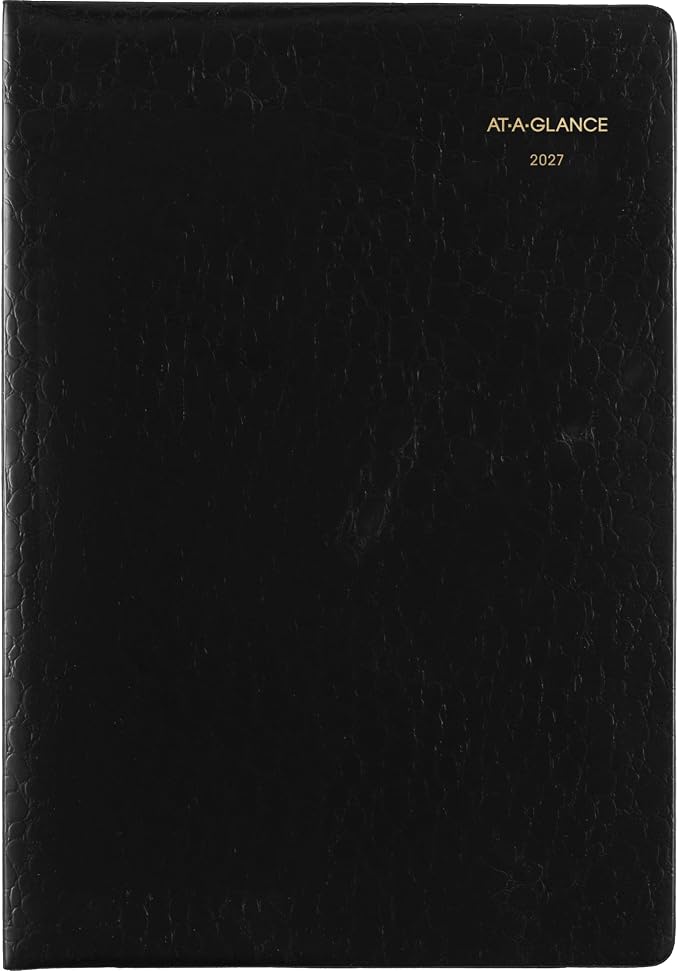AT-A-GLANCE 2027 Planner, Monthly, 13-Month Jan-Jan, 7" x 10", Unruled Daily Blocks, Embossed Cover, Black (704320527)