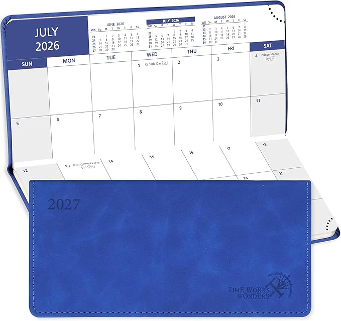 POPRUN Pocket Monthly Planner 2026-2027, Slim Size 3.25" x 6.75"(JUL 26-DEC 27), 18-Month Pocket Calendar for Purse, Academic Small Monthly Planner with PU Leather Softcover - Royal Blue
