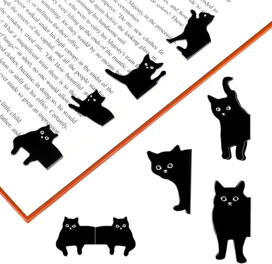 Assorted Cute Cat Book Markers Clips Set for Women - 7 Pcs Black Cat Magnetic Bookmarks, Kawaii Bookmark for Teachers Students Book Lovers