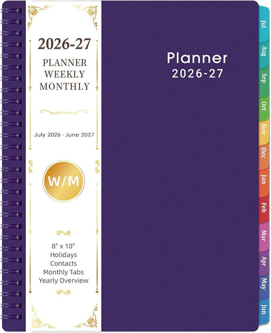 Planner 2026-2027 - Planner 26-27, Jul. 2026 - Jun. 2027, 8”× 10”, 2026-2027 Weekly & Monthly Planners with Monthly Tabs, Strong Twin-Wire Binding, Waterproof cover