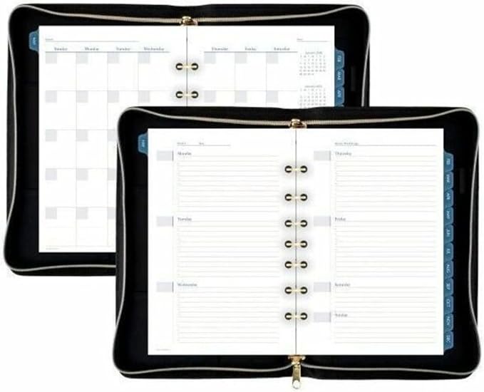 AT-A-GLANCE Faux Leather Fashion Starter Set, Undated, 7-Ring, 5-1/2" x 8-1/2", Desk Size, Black and Cream (DR1113-040)